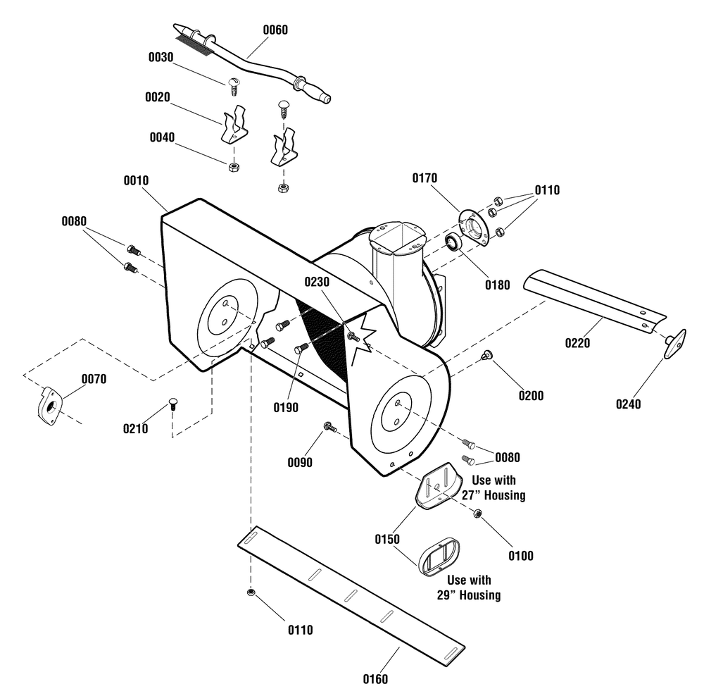 Auger Housing Group Diagram and Parts List for 1695942 2010 Briggs and Stratton Snow Blower